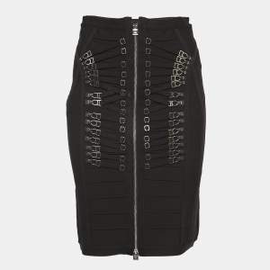 Herve Leger Black Knit Lace-Up Detail Mini Skirt M