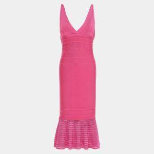 Herve Leger Pink Bandage Knit Midi Dress M