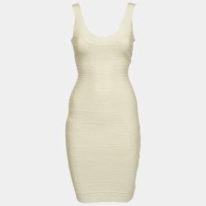 Herve Leger Cream Jersey Sleeveless Bandage Dress S