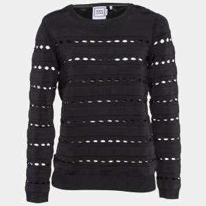 Herve Leger Black Perforated Knit Sweatshirt S