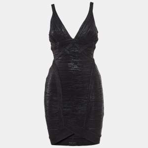 Herve Leger Black Printed Bandage Knit Mini Sleeveless Dress S