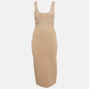 Herve Leger Beige Patterned Jersey Corset Midi Dress S