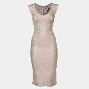 Herve Leger Metallic Pink Bandage Jersey Short Maira Dress S