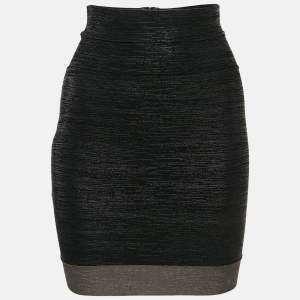 Herve Leger Black Coated Bandage Knit Mini Skirt XS
