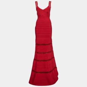 Herve Leger Lipstick Red Bandage Knit Sleeveless Rilla Maxi Dress M