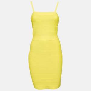 Herve Leger Yellow Stretch Knit Bandage Mini Dress M