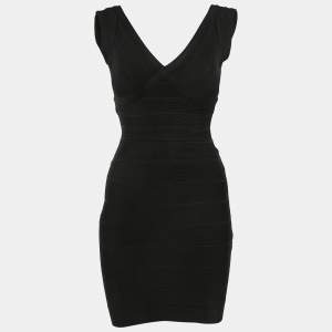 Herve Leger Black Knit Mini Lane Bandage Dress XS