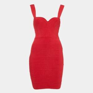 Herve Leger x Julia Restoin Roitfeld Rio Red Sweetheart Neck Mini Bandage Dress XS