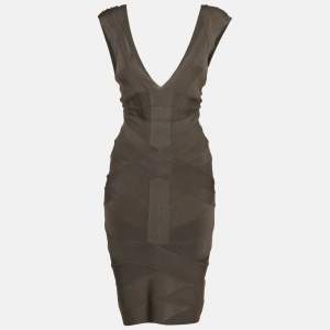 Herve Leger Grey Bandage Knit Mini Lane Dress S