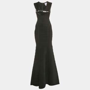 Herve Leger Black Bandage Knit Sequin Embellished Sleeveless Gown S