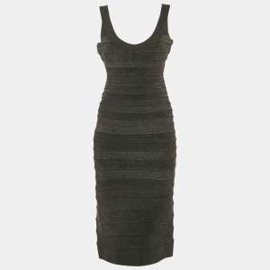Herve Leger Black Textured Knit Sleeveless Bodycon Ebba Dress L