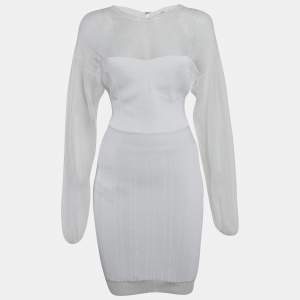Herve Leger White Jersey Long Sleeve Mini Dress S