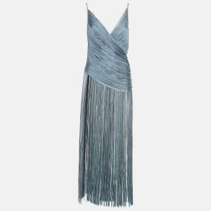 Herve Leger Blue Knit Tasseled Maxi Dress S