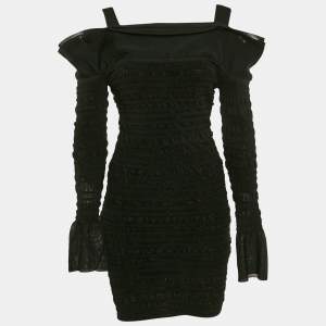 Herve Leger Black Patterned Knit Sleeveless Mini Dress S