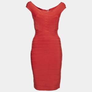 Herve Leger by Max Azria Red Knit Off-Shoulder Bandage Dress M