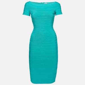 Hervé Léger  Blue Knit Bandage Carmen Mini Dress XS