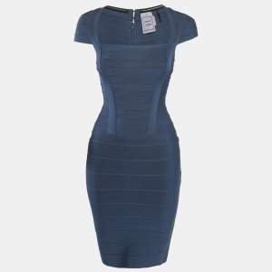 Herve Leger China Blue Bandage Mini Dress XS 