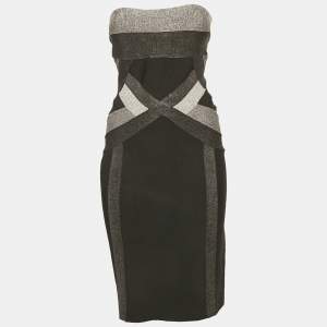Pre Owned Herve Leger Black Knit Strapless Bodycon Dress M