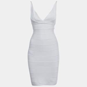 Pre Owned Herve Leger White Bandage Knit Mini Dress S