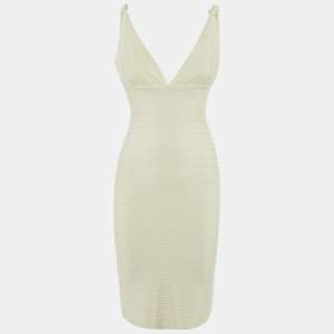 Pre Owned Herve Leger Off White Jersey Alabaster Bandage Mini Dress M
