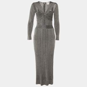 مملوكة مسبقًا فستان سهرة هيرفي ليجري ميتاليك رمادي بأكمام طويلة صغير