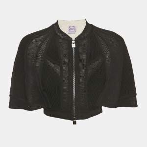 Pre Owned Herve Leger Black Textured Knit Crop Cape Jacket S