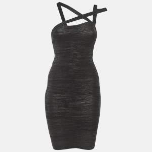 مملوكة مسبقًا Herve Leger Black Printed Knit Bandage Dress S