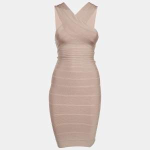 Pre Owned Herve Leger Beige Bandage Knit Stella Dress S