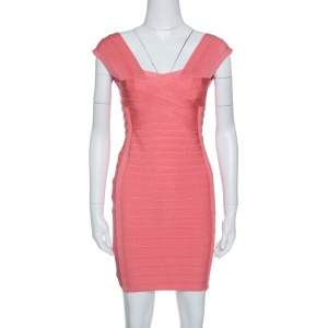 Herve Leger Blush Peach Sleeveless Bandage Dress S