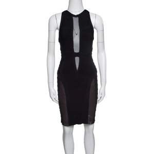 Herve Leger Black Mesh Insert Metallic Trim Racer Back Bandage Dress S