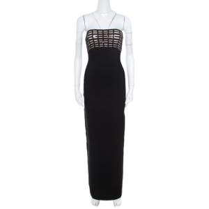 Herve Leger Black Sequin Grid Embellished Strapless Florence Bandage Gown XS