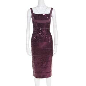 Herve Leger Prune Sequined Bandage Dress M