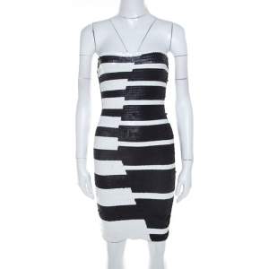 Hervé Leger Black and White Sequined Piano Strapless Cocktail Dress XS
