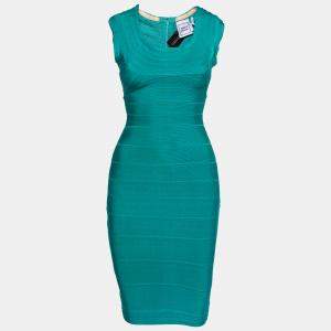 Herve Leger Jade Green Sleeveless Scoop Neck Bandage Dress XS