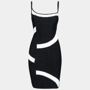 Herve Leger Monochrome Patterned Knit Sleeveless Bandage Dress S