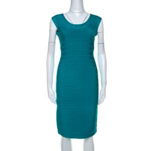 Herve Leger Teal Green Scoop Neck Bandage Dress M