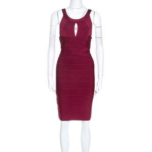 Herve Leger Dark Maroon Keyhole Detail Iridessa Bandage Dress M
