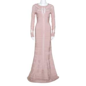 Herve Leger Dusky Pink Crochet Detail Augustina Gown S
