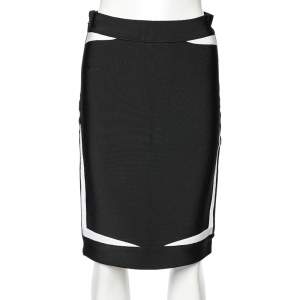 Herve Leger Black Knit Contrast Detail Pencil Skirt M