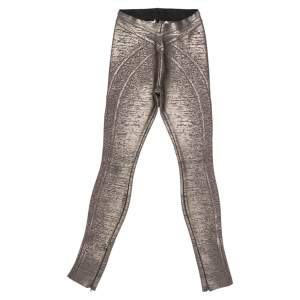 Herve Leger Grey Metallic Foil Coated Pietra Bandage Leggings XS