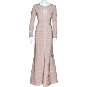 Herve Leger Dusky Pink Crochet Detail Augustina Gown M