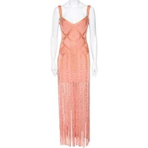 Herve Leger Peach Embellished Bandage Fringed Vitoria Bodycon Dress M