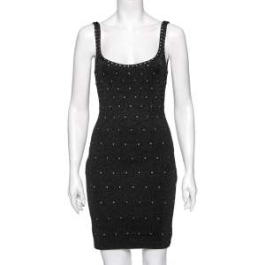 Herve Leger Black Lurex Knit Embellished Fitted Dress S 