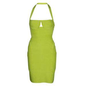 Herve Leger Neon Green Knit Halter Bandage Dress S