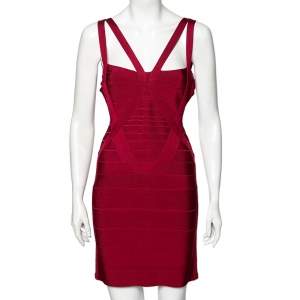 Herve Leger Burgundy Bandage Bodycon Dress M