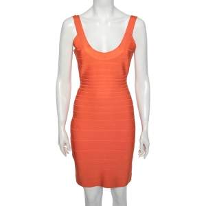 Herve Leger Orange Bandage Sleeveless Bodycon Dress S