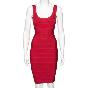 Herve Leger Red Bandage Bodycon Midi Dress XS