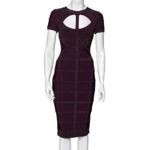 Herve Leger Plum Embellished Bandage Silva Cut-Out Bodycon Dress S