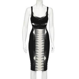 Herve Leger Monochrome Crystal Embellished Stretch Knit Bodycon Dress S