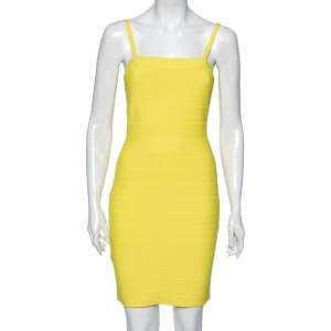 Herve Leger Yellow Bandage Convertible Strap Bodycon Dress M